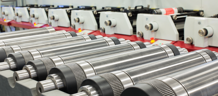 A row of anilox machines on a press